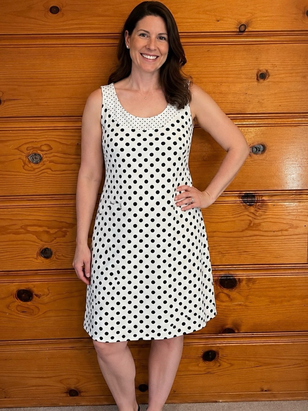 Lily by Firmiana XL Black White Polka Dot Sleeveless A-Line Tunic Dress Classic